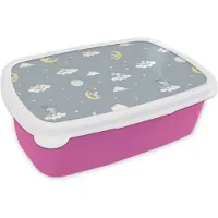 MuchoWow Broodtrommel Roze - Lunchbox - Brooddoos - Muis - Maan - Patronen - 18x12x6 cm - Kinderen - Meisje