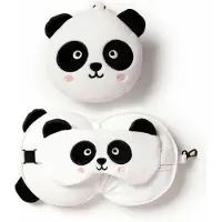 Relaxeazzz Panda knuffel/reiskussen/slaapmasker - 2-in-1 set - voor kinderen- in vliegtuig of auto