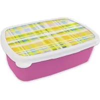 MuchoWow Broodtrommel Roze - Lunchbox - Brooddoos - Geel - Patroon - Zomer - 18x12x6 cm - Kinderen - Meisje