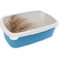 MuchoWow Broodtrommel Blauw - Lunchbox - Brooddoos - Gras - Planten - Natuur - Pampasgras - 18x12x6 cm - Kinderen - Jongen