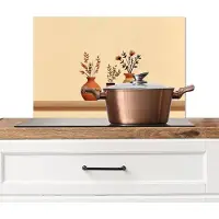 KitchenYeah Spatscherm keuken 60x40 cm - Kookplaat achterwand Vazen - Bloemen - Bladeren - Minimalistisch - Muurbeschermer - Spatwand fornuis - Hoogwaardig aluminium