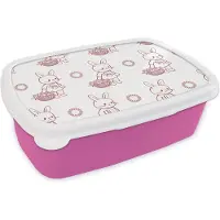 MuchoWow Broodtrommel Roze - Lunchbox - Brooddoos - Konijnen - Patronen - Dieren - Cartoon - 18x12x6 cm - Kinderen - Meisje