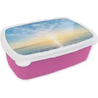 MuchoWow Broodtrommel Roze - Lunchbox - Brooddoos - Zee - Zon - Wolken - 18x12x6 cm - Kinderen - Meisje