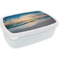 MuchoWow Broodtrommel Wit - Lunchbox - Brooddoos - Strand - Zee - Zonsondergang - 18x12x6 cm - Volwassenen