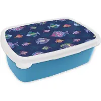 MuchoWow Broodtrommel Blauw - Lunchbox - Brooddoos - Vissen - Patronen - Aquarium - Regenboog - Kind - 18x12x6 cm - Kinderen - Jongen