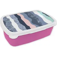 MuchoWow Broodtrommel Roze - Lunchbox - Brooddoos - Kind - Strepen - Blauw - 18x12x6 cm - Kinderen - Meisje