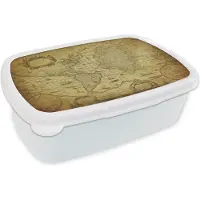 MuchoWow Broodtrommel Wit - Lunchbox - Brooddoos - Wereldkaart - Vintage - Geschiedenis - Kinderen - Jongens - Meisjes - 18x12x6 cm - Volwassenen