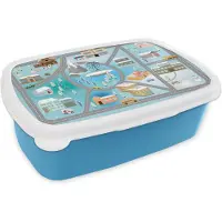 MuchoWow Broodtrommel Blauw - Lunchbox - Brooddoos - Winter - Gebouwen - Kinderen - Auto - 18x12x6 cm - Kinderen - Jongen