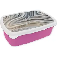 MuchoWow Broodtrommel Roze - Lunchbox - Brooddoos - Marmerlook - Steen - Lijnen - Luxe - Marmer - 18x12x6 cm - Kinderen - Meisje