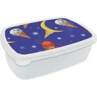 MuchoWow Broodtrommel Wit - Lunchbox - Brooddoos - Planeten - IJshoorntjes - Patronen - 18x12x6 cm - Volwassenen