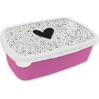 MuchoWow Broodtrommel Roze - Lunchbox - Brooddoos - Hartje - Design - Wit - 18x12x6 cm - Kinderen - Meisje