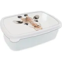 MuchoWow Broodtrommel Wit - Lunchbox - Brooddoos - Giraffe - Dieren - Natuur - Portret - 18x12x6 cm - Volwassenen