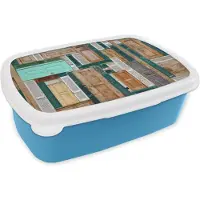 MuchoWow Broodtrommel Blauw - Lunchbox - Brooddoos - Deuren - Architectuur - Groen - Bruin - Antiek - 18x12x6 cm - Kinderen - Jongen