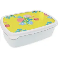 MuchoWow Broodtrommel Wit - Lunchbox - Brooddoos - Bloemen - Boeket - Lente - Patronen - 18x12x6 cm - Volwassenen