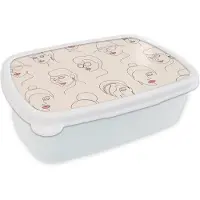 MuchoWow Broodtrommel Wit - Lunchbox - Brooddoos - Vrouw - Line Art - Patronen - Pastel - 18x12x6 cm - Volwassenen