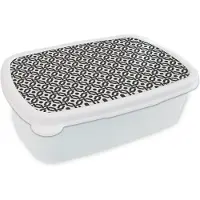 MuchoWow Broodtrommel Wit - Lunchbox - Brooddoos - Zwart - Geometrie - Design - 18x12x6 cm - Volwassenen