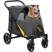 Aosom Hondenwagen opvouwbaar - Middelgrote en Grote honden - 112 x 65 x 100 cm - Geel / Zwart