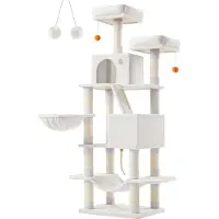 Feandrea Krabpaal van 168 cm met 13 krabpalen en 2 platforms, Romig wit