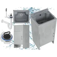 Granitan Gootsteen Loma voor Wasruimte Garage met PVC Kast - Wasbak Kraan en Sifon - 77x41x34cm - Grijs