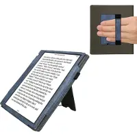 Kwmobile flip cover voor e-reader - geschikt voor Pocketbook InkPad Eo / Bigme InkNote Color+ - Van imitatieleer en -suède - In donkerblauw / donkergrijs
