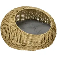 PawHut Rattan Katzenkorb Katzenhaus Katzenhütte mit Kissen für Katzen bis 4 kg, Haustierbett Katzenhöhle, Indoor, PE-Rattan, Ø50 x 31 cm, Hellbraun