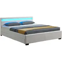 Juskys Gestoffeerd Bed Lyon - 180 x 200 cm - Wit - LED Verlichting & Bedlades