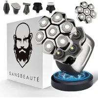 Sansbeauté 6-in-1 Scheerapparaat Mannen + Extra Scheerkop – Trimmer - SkullSharp PRO Magnetic - Nat & Droog - Skull Shaver - Face en Head Shaver – Hoofd Kaal Scheren - Draadloos Opladen -