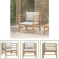 The Living Store Tuinset - Bamboetuinbank - Tuinbank met lichtgrijze kussens bamboe - Lounge Set - Buitentuinmeubilair - Comfortabele Tuinbank