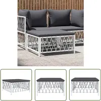 The Living Store Lounge Stoel - Tuin Bank - Tuinvoetenbank met kussens geweven stof wit - Terrasstoel - Outdoor Furniture - Witte Tuinbank