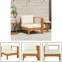 The Living Store Lounge Set - Middenbank - Middenbank met 1 armleuning massief acaciahout crèmewit - Buitendecoratie - Tuinset - Acacia Hout