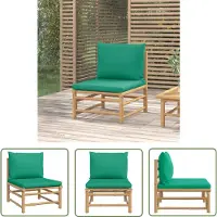 The Living Store Bamboebank - Tuinbank - Tuinmiddenbank met kussens bamboe groen - Buisenzitting - Lounge Bank - Tuinset