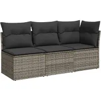 The Living Store Lounge Set - Tuinbank - Tuinbank 3-zits met kussens poly rattan grijs - Buitendecoratie - Outdoor Furniture - Patio Furniture