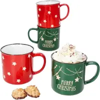 MamboCat Set van 4 EMMA jumbo mokken 2x rood & 2x groen steengoed - 23105433