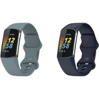 Strap-it Bundel van 2 Siliconen Bandjes - Geschikt voor Fitbit Charge 5 Maat: L - Donkerblauw & Grijsblauw - Sportbandje - Sportarmband - Siliconen Band - Waterbestendig & zweetbestendig
