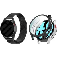 Strap-it Milanese Band + TPU Case (Zwart) - Geschikt voor Samsung Galaxy Watch 6 40mm - RVS Stalen Band - Magnetische Sluiting - Luxe & stijlvol design - Lichtgewicht & comfortabel - Zwart