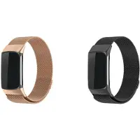 Strap-it Bundel van 2 Milanese Banden - Geschikt voor Fitbit Charge 6 - Horlogeband / Polsband / Armband / RVS Armband / Magnetische Armband - Roze Goud & Zwart - Luxe & ademend ontwerp