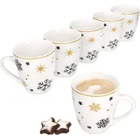 MamboCat Set van 6 zwartgouden steengoed koffiemokken met sterren voor 6 personen - 23108264