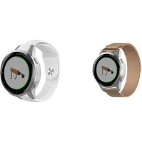 Strap-it Milanese band + Sportarmband - Geschikt voor Garmin Vivoactive 4s / Vivomove 3s / Venu 2s - Horlogeband / Polsband / Armband - RVS armband - Siliconen armband - Roze goud & Wit