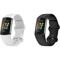 Strap-it Bundel van 2 Siliconen Bandjes - Geschikt voor Fitbit Charge 5 Maat: S - Zwart & Wit - Sportbandje - Sportarmband - Siliconen Band - Waterbestendig & zweetbestendig