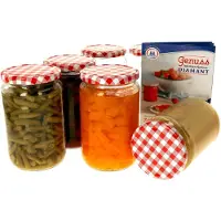 MamboCat Set van 6 ronde potten 720 ml Naar 82 rood geruit deksel incl. Diamant Gelierzauber receptenboekje