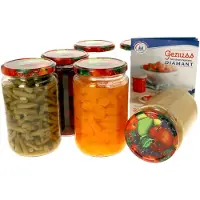 MamboCat Set van 6 ronde potten 720 ml To 82 fruit decor deksel incl. Diamant Gelierzauber receptenboekje