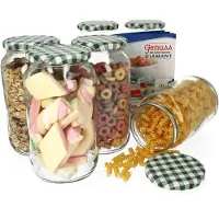 MamboCat Set van 6 ronde potten 1062 ml To 82 groen geblokt deksel incl. Diamant Gelierzauber receptenboekje