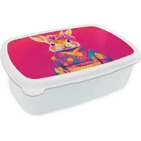 MuchoWow Broodtrommel Wit - Lunchbox Konijn - Bloemen - Kleurrijk - Kimono - Brooddoos 18x12x6 cm - Brood lunch box - Broodtrommels voor kinderen en volwassenen
