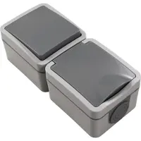 McPower Fix Dubbel combinatie opbouw stekkerdoos - Verticaal Wandcontactdoos IP54 - 1 schakelaar + 1 stopcontact - Grijs