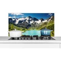 KitchenYeah Spatscherm keuken 100x50 cm - Kookplaat achterwand Sneeuw - Berg - Water - Muurbeschermer - Spatwand fornuis - Hoogwaardig aluminium