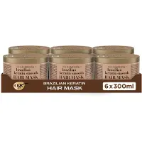 OGX Braziliaanse Keratine Haarmasker - Altijd Steil & Glad - Intens Gladmakend Masker met Keratine & Cacaoboter voor Pluizig Haar - 6x300 ml