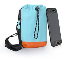 MMOBIEL Crossbody Reistas voor Nintendo Switch 2 van – Schoudertas met Trekkoordvak voor Joy-Cons, Console & Accessoires – Verstelbare Schouderband - Gaming Draagtasje met Opbergruimte – Blauw/Oranje