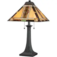 QUOIZEL Tiffany LED Tafellamp Navajo | 2X E27 Max 60W | Bronze with Art Glass Shade