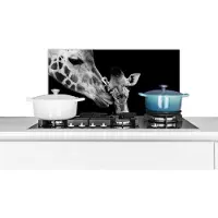 KitchenYeah Spatscherm keuken 70x30 cm - Kookplaat achterwand Dieren - Zwart - Wit - Giraffe - Portret - Muurbeschermer - Spatwand fornuis - Hoogwaardig aluminium