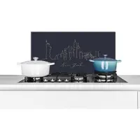 KitchenYeah Spatscherm keuken 60x30 cm - Kookplaat achterwand New York - Silhouette - Blauw - Muurbeschermer - Spatwand fornuis - Hoogwaardig aluminium
